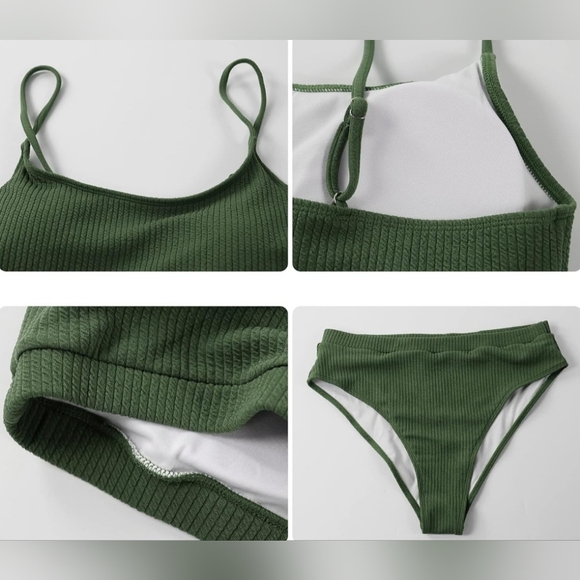 Olive Green Ribbed Bikini Set - Picture 5 of 11